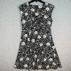 Chaps Dress Plus XL Black White Floral Fit & Flare Sleeveless Stretch Pullover